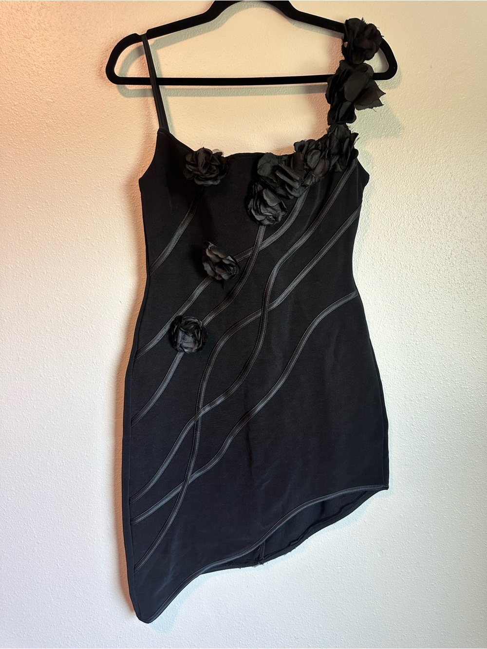 Y2K Vintage Cache Black one-shoulder asymmetrical bodycon mini dress